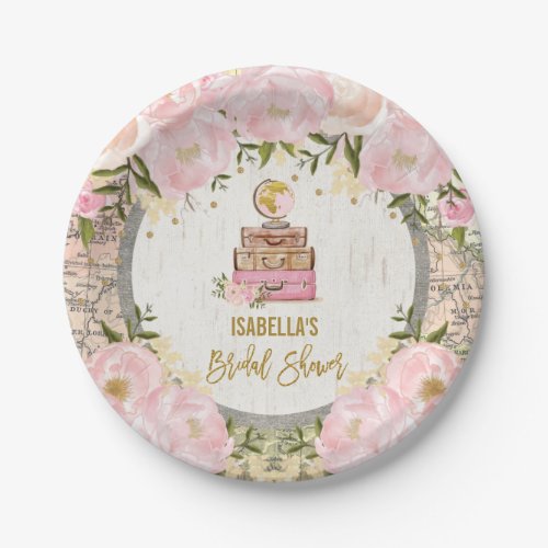 Feminine Vintage Map Adventure Bridal Shower Decor Paper Plates