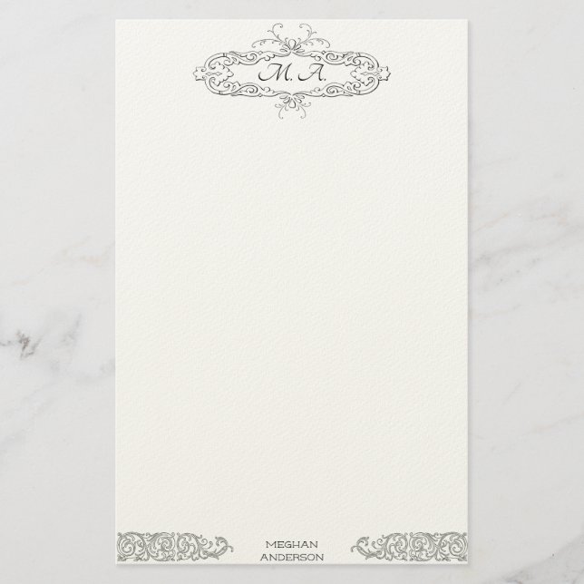 Feminine Vintage Monogrammed Personalized Initials Stationery (Front)