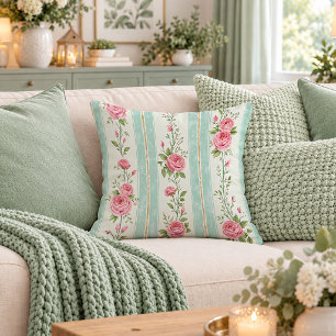 Feminine Vintage Shabby Chic Rose Bloom Pillow Art