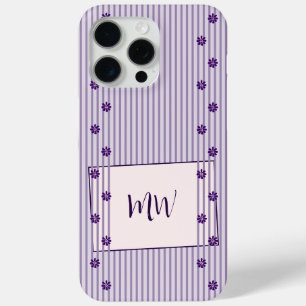Feminine Violet Stripes and Purple Flower Rows iPhone 15 Pro Max Case