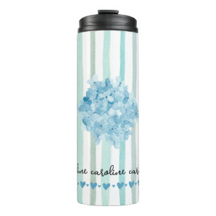Feminine Watercolor Blue Stripes Thermal Tumbler