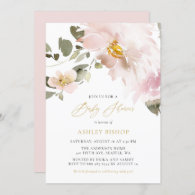 Feminine Watercolor Blush Flowers Girl Baby Shower Invitation