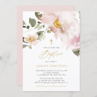 Feminine Watercolor Blush Flowers Girl Baptism