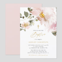 Feminine Watercolor Blush Flowers Girl Baptism Invitation