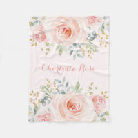 Feminine Watercolor Blush Roses Baby Girl Nursery Fleece Blanket