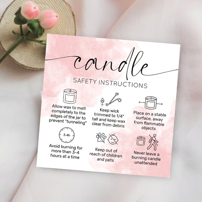 Feminine Watercolor Candle Care Instructions Square Business Card