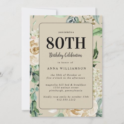 Feminine Watercolor Floral 80th Birthday Party 