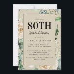 Feminine Watercolor Floral 80th Birthday Party  Invitation<br><div class="desc">Feminine Watercolor Floral 80th Birthday Party Invitation featuring gorgeous neutral roses with greenery.</div>