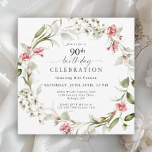 Feminine Watercolor Floral 90th Birthday