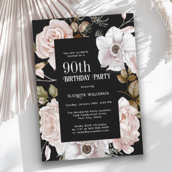 Feminine Watercolor Floral 90th Birthday Party Invitation by Oasis_Landing at Zazzle