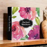 Feminine Watercolor Floral Custom Binder<br><div class="desc">A feminine custom 3-ring binder for home or office, this lovely design features a watercolor floral pattern in shades of pink, purple and green. Accented with a black monogram frame and black spine, customize with your information by replacing the sample text in the design template. To change fonts or move...</div>