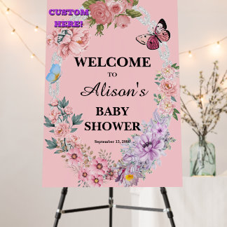 Feminine Watercolor Floral Pink Baby Shower Foam Board