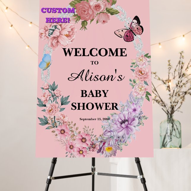 Feminine Watercolor Floral Pink Baby Shower Foam Board (In Situ (Stand))