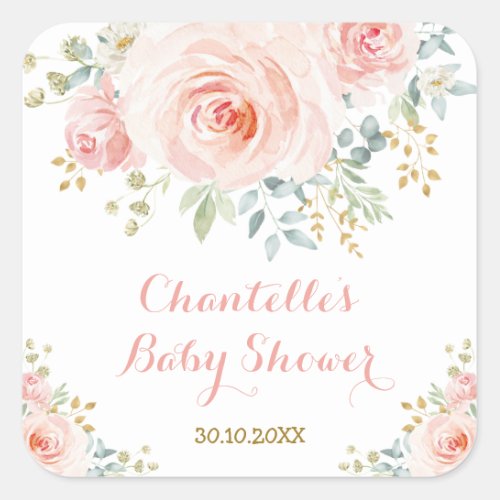 Feminine Watercolor Floral Roses Thank You Favor Square Sticker