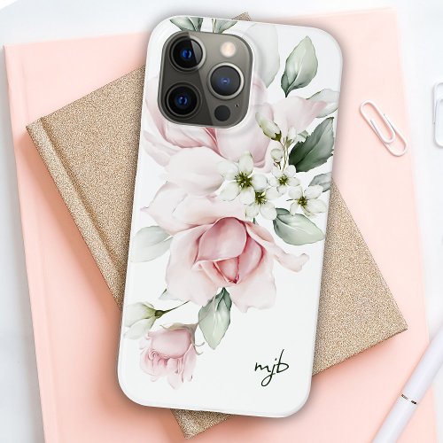 Feminine Watercolor Floral with Monogra Initials Case_Mate iPhone 14 Pro Max Case