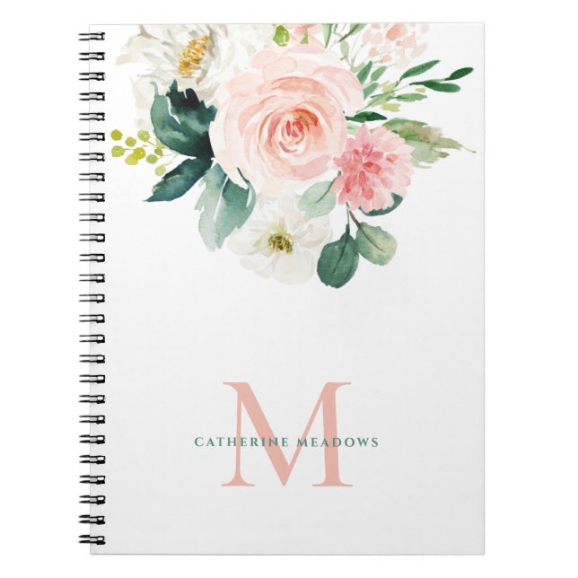 Feminine Watercolor Floral with Monogram Notebook (Front)