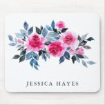 Feminine Watercolor Floral With Your Name Mouse Pad