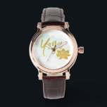 *~* Feminine Watercolor Gold Glitter Yoga Lotus Watch<br><div class="desc">*Feminine Classic Beautiful Peaceful Modern Yoga typography and lotus girly chic sparkling glitter square watch with a brown leather band and a white watch face.* If you find yourself attracted to this powerful gold glitter Yoga and gold glitter lotus watch... . trust it. No need to understand "Why". The image...</div>
