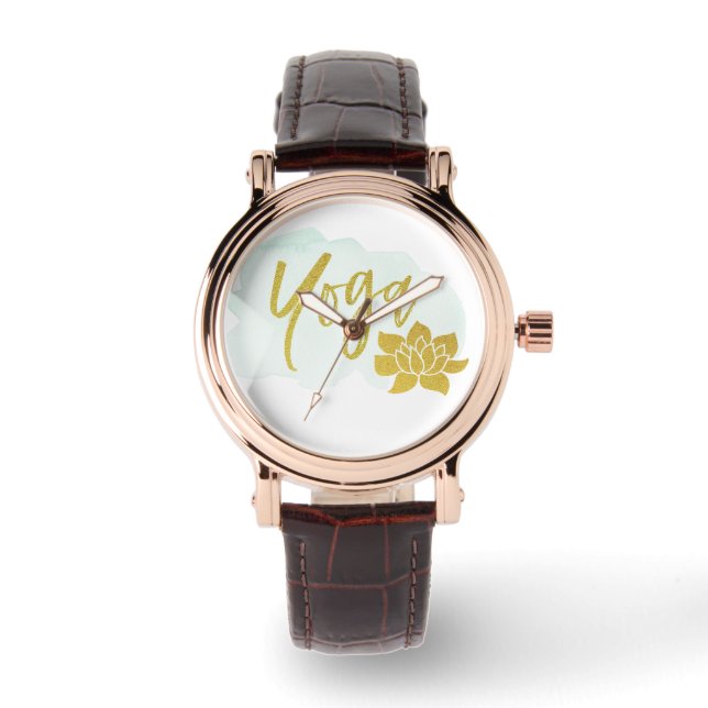 *~* Feminine Watercolor Gold Glitter Yoga Lotus Watch (Front)