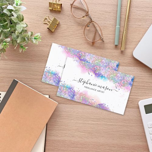 Feminine Watercolor Holographic Glitter Artist Calling Card