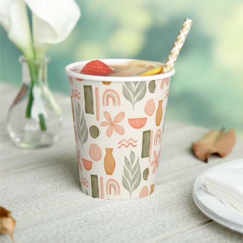 Feminine Watercolor Pastel Color Boho Pattern  Paper Cups