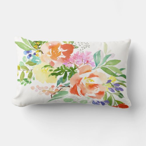 Feminine Watercolor Peach Peonies   Floral Lumbar Pillow