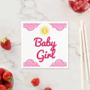 Feminine Watercolor Pink Clouds Baby Girl Shower Napkins