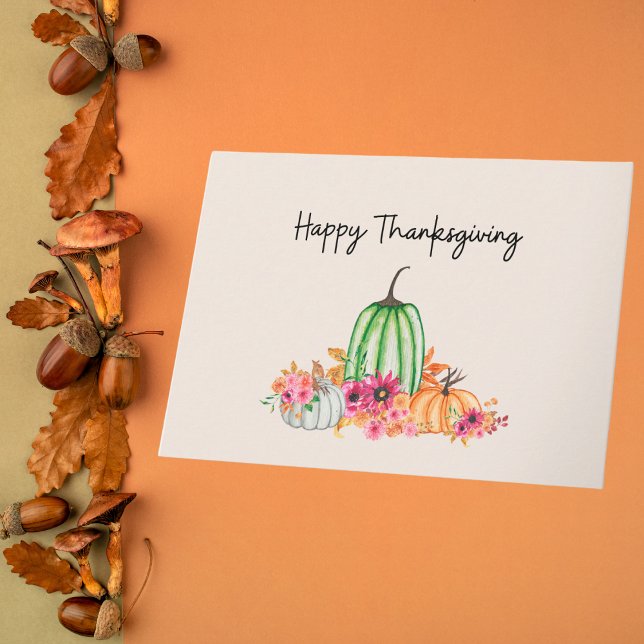 Feminine Watercolor Pumpkins and Flowers  Card (Creator Uploaded)