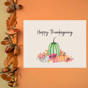 Feminine Watercolor Pumpkins and Flowers Holiday Postcard