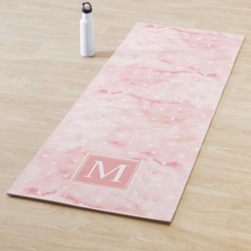 Feminine Watercolor Rose Gold and Stars Monogram Yoga Mat