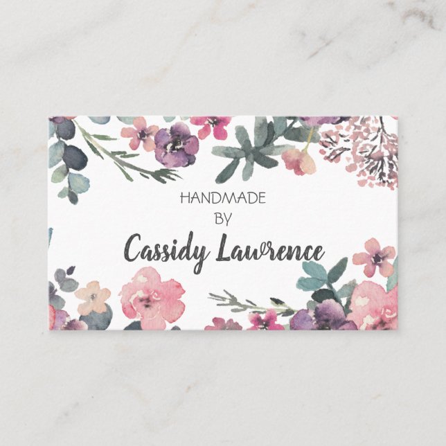 Feminine Watercolour Floral Handmade Business Card (Front)