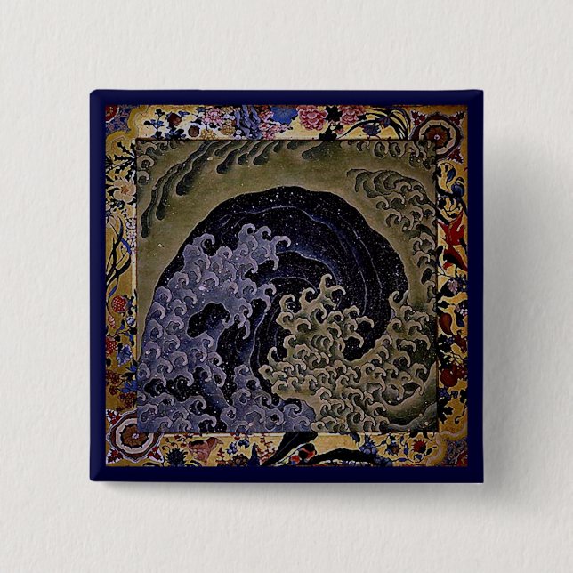 Feminine Wave, Hokusai Japanese Fine Art Pinback Button (Front)