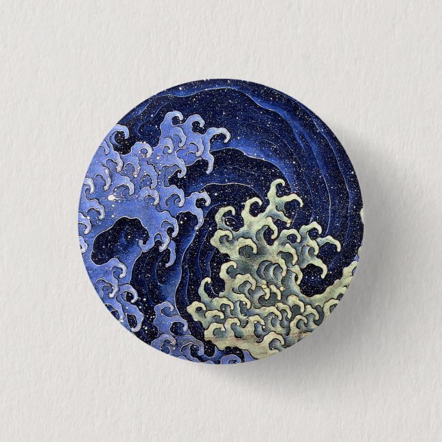 Feminine Wave Japanese Vintage Katsushika Hokusai Button (Front)