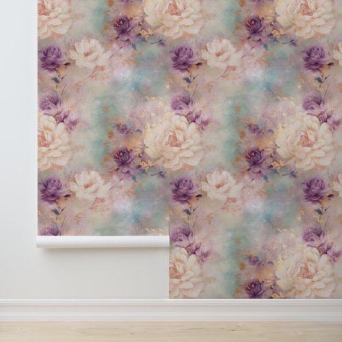 Feminine White Blue Purple Floral Wallpaper