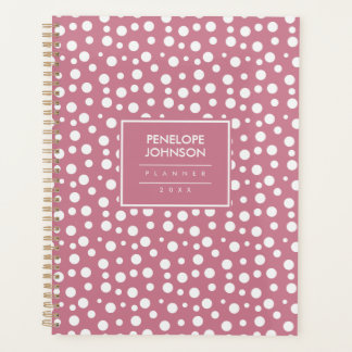 Feminine White Blush Pink Polka Dot Pattern Planner