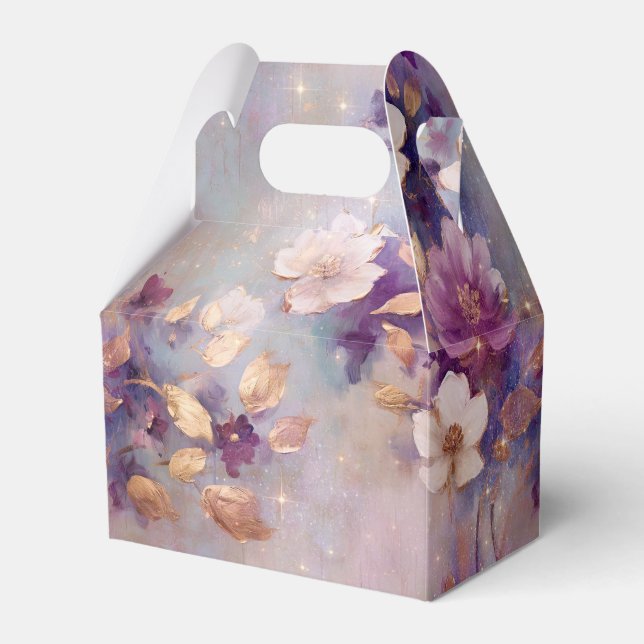Feminine White Glam Gold Purple Floral Favor Boxes (Front Side)
