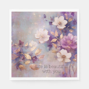 Feminine White Glam Gold Purple Floral Napkins