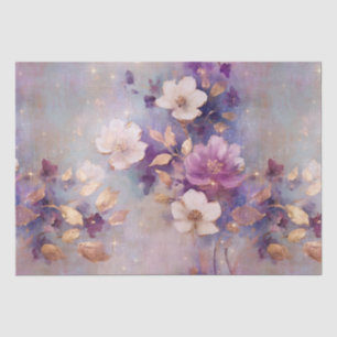 Feminine White Gold Purple Flowers Tissue Paper