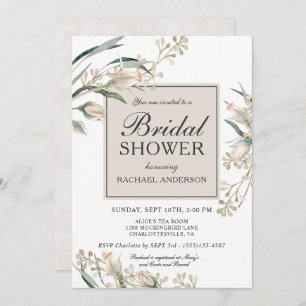 Feminine White Rosebuds Floral Bridal Shower Invitation