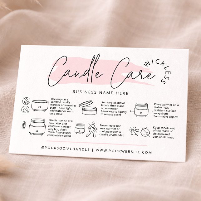 Feminine Wickless Candle Care Instructions Guide Business Card (Creator Uploaded)