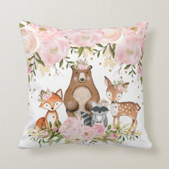 Feminine Woodland Animal Forest Nursery Decor Throw Pillow Feminine Woodland Animal Forest Nursery Decor Throw Pillow