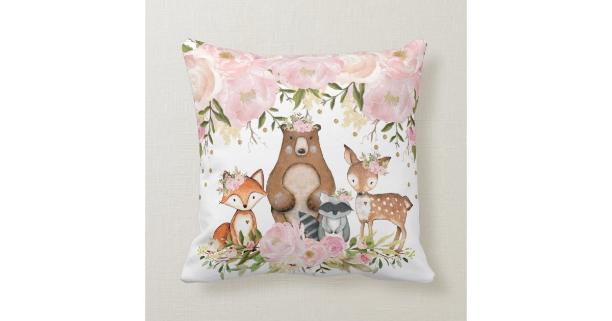 Feminine Woodland Animal Forest Nursery Decor Throw Pillow Forest Nursery Decor Throw Pillow