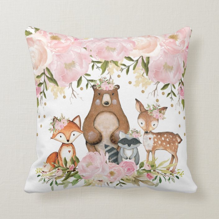 Feminine Woodland Animal Forest Girl Nursery Decor Throw Pillow