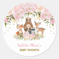 Feminine Woodland Baby Shower Blush Floral Favors Classic Round Sticker