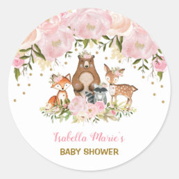 Feminine Woodland Baby Shower Blush Floral Favors Classic Round Sticker