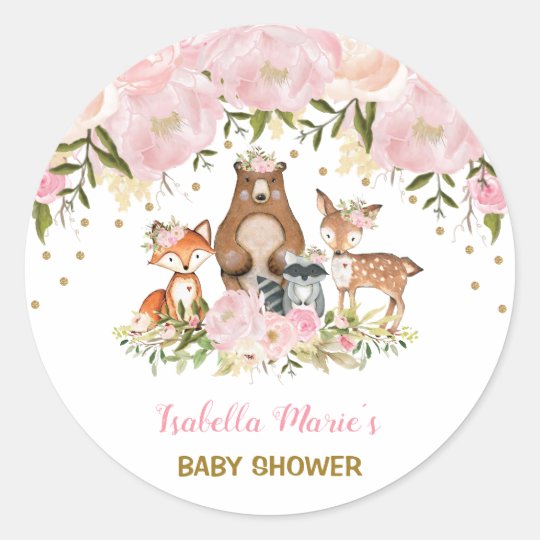Feminine Woodland Baby Shower Blush Floral Favors Classic Round