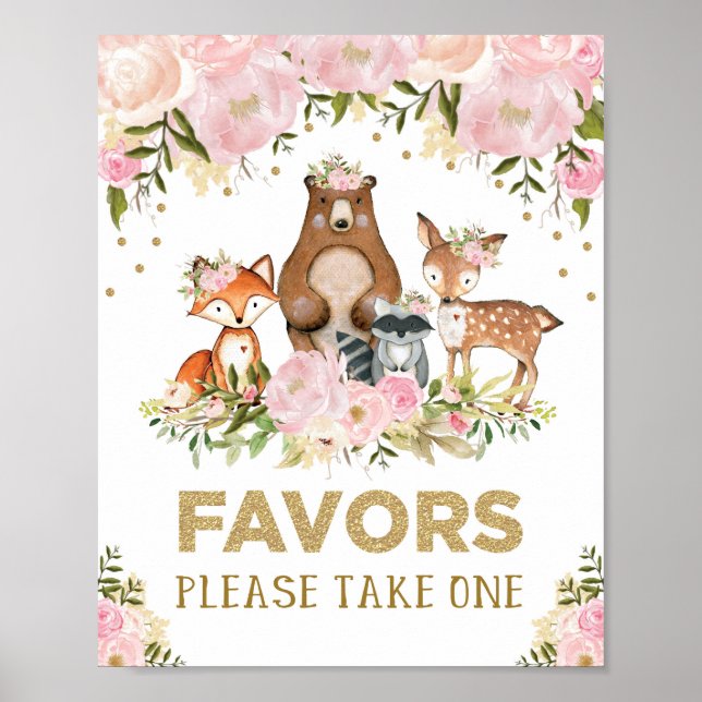 Feminine Woodland Favors Baby Shower Decoration (Front)