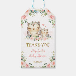 Feminine Woodland Owl Pink Floral Baby Shower Gift Tags