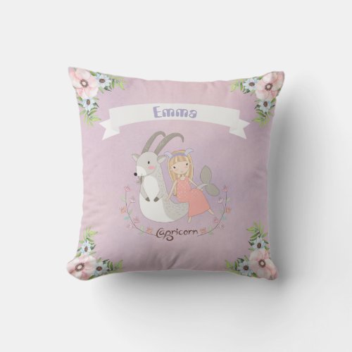 Feminine Zodiac Sign Capricorn Girl Throw Pillow