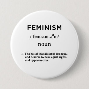 feminism definition white circle button